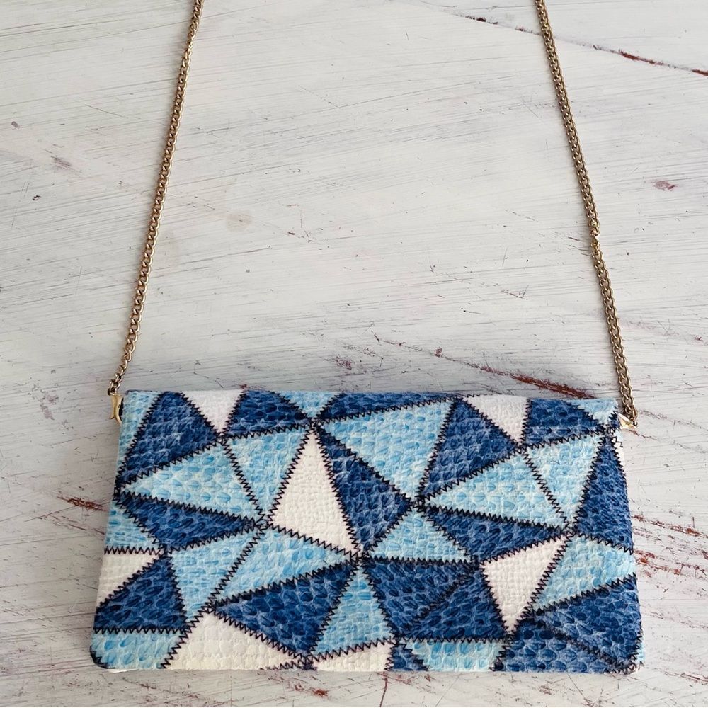 Anthropologie Blue and Cream Geometric Clutch